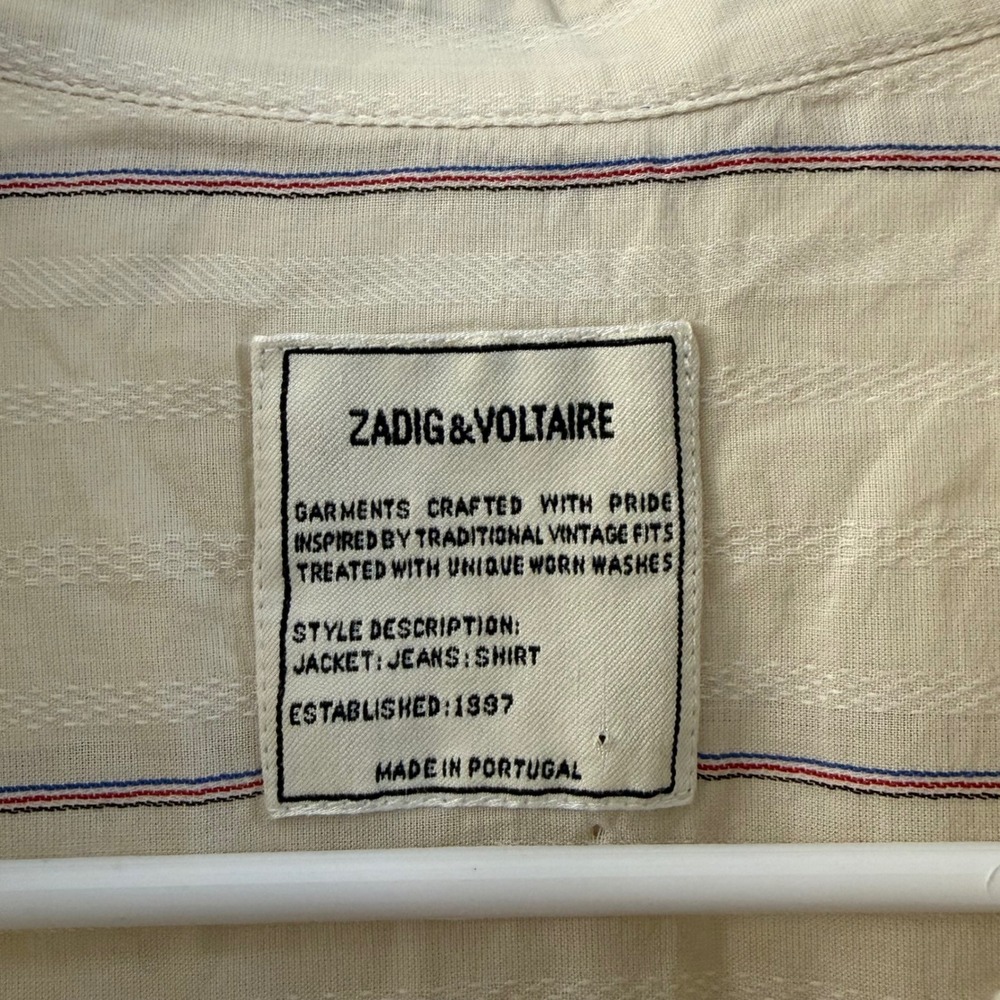 Zadig‎ & Voltaire Talia Rayee Striped Cotton Oversized Tunic Top Cream XS - Picture 2 of 8